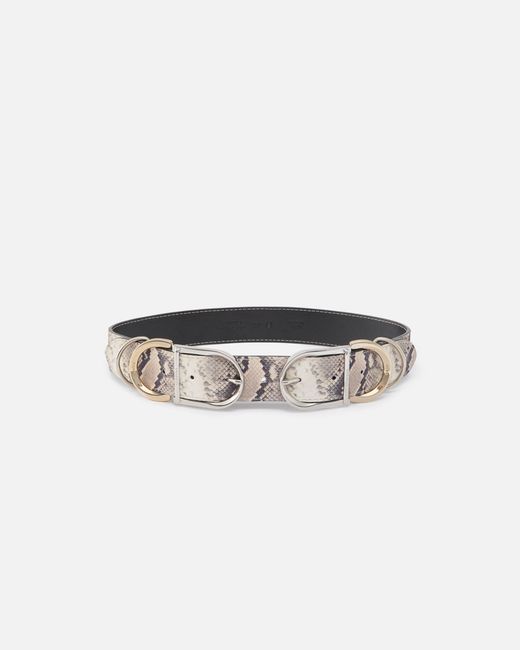 Pinko White Belt With Python Print And Metal Loops, 4 Cm