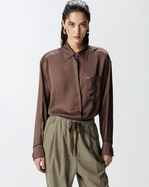 Pinko Glossy Shirt With Plunging Neckline in Brown Lyst UK