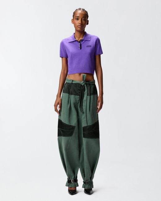 Pinko Green Utility Trousers With Contrasting Inserts
