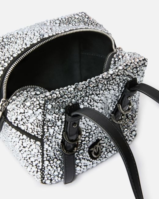 Pinko White Cubic Bag Fully Rhinestoned Crossbody Bag