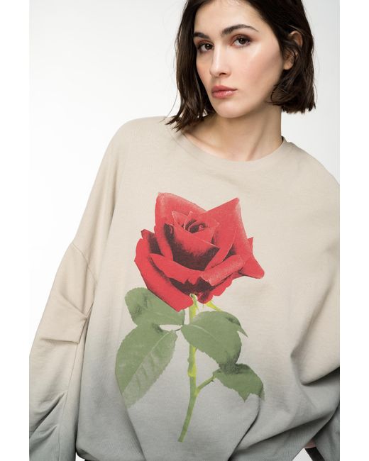Pinko Gray Faded Sweatshirt With Rose Print