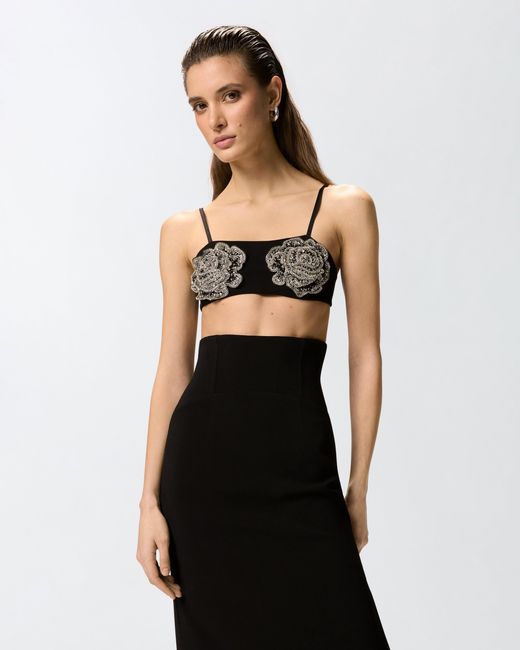 Pinko White Bra With Embroidered Jewel Rose