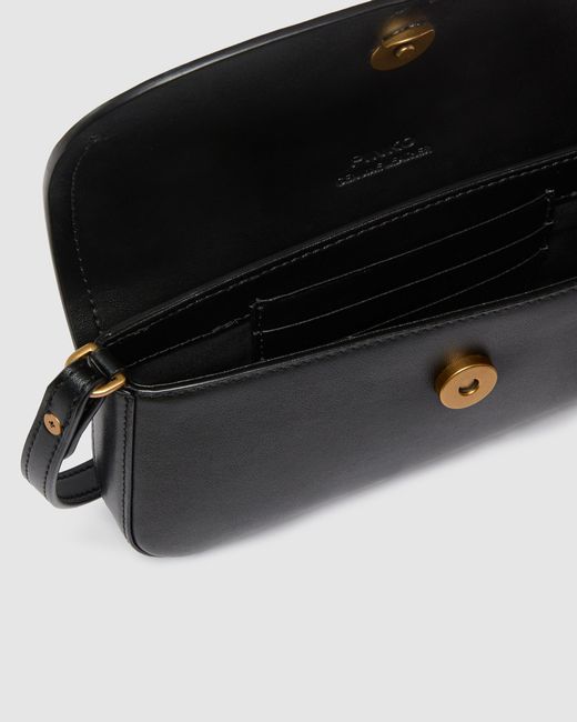 Pinko Black Saddle Flat Medium Shoulder Bag