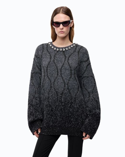 Pinko Black Sweater With Jewel Collar And Micro Sequins
