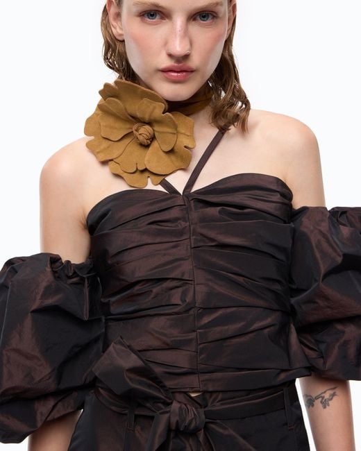 Pinko Black Crop Top With Puff Sleeves