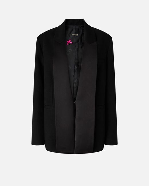 Pinko Black Slub Fabric Jacket With Satin Lapels