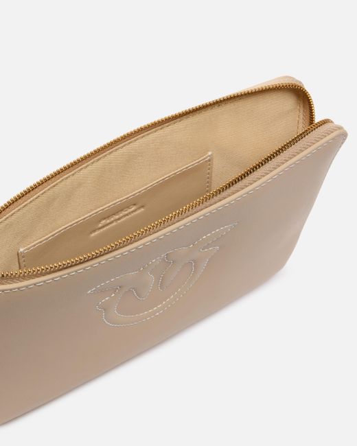 Pinko Natural Leather Clutch With Wristlet And Birds Logo