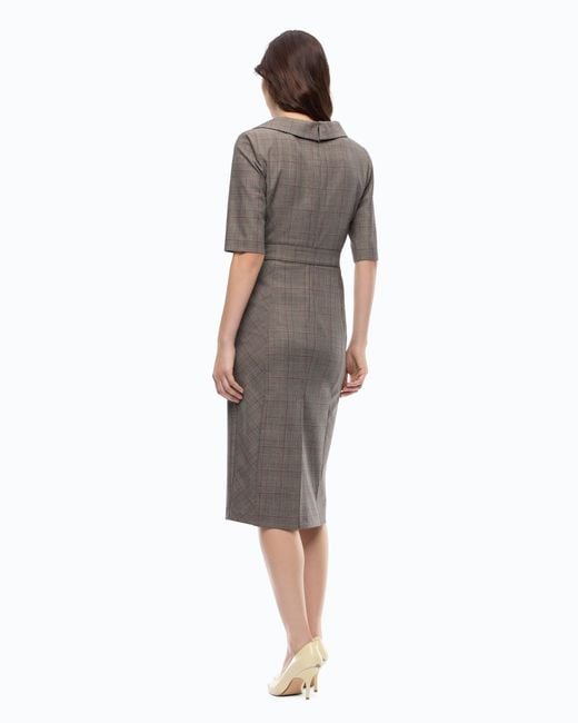 Pinko Brown Slim-Fit Check Wool Dress With Love Birds Belt
