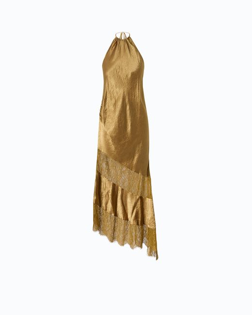 Pinko Metallic Asymmetric Satin Midi Dress With Lace