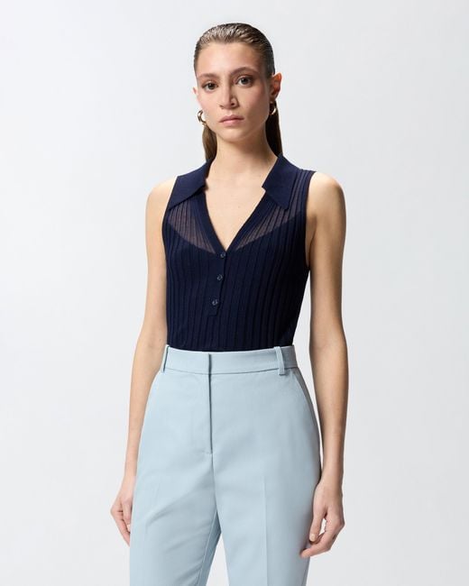 Pinko Blue Ribbed Polo Vest Top