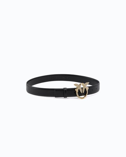 Pinko White Leather Belt With Love Birds Jewel Buckle, 2.5 Cm