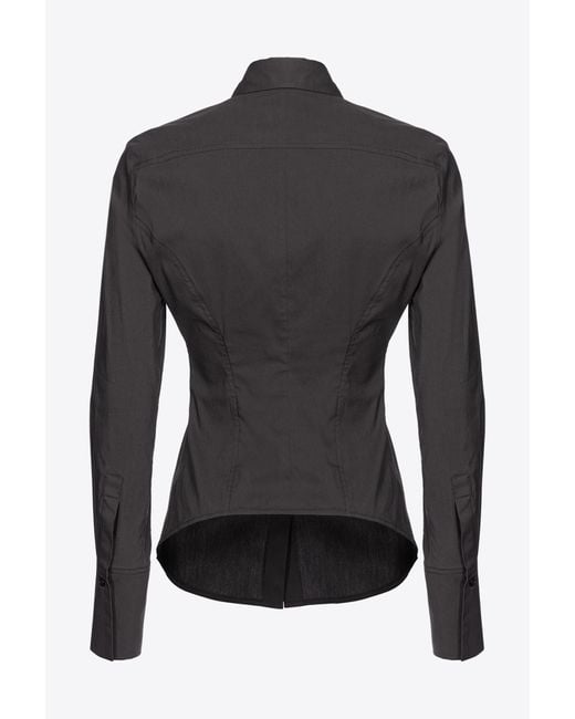 Pinko Black Fitted-waist Poplin Shirt With Embroidered Logo
