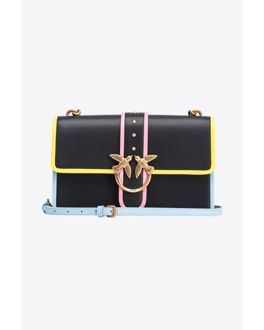 Pinko Black Classic Love Bag One In Leather With Multicoloured Edging