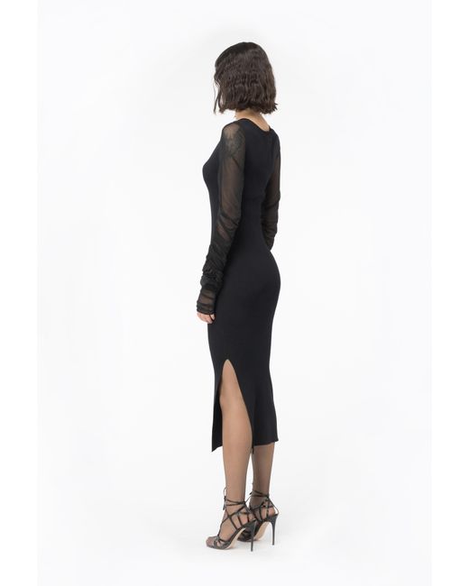 Pinko Black Long Knit Dress With Tulle