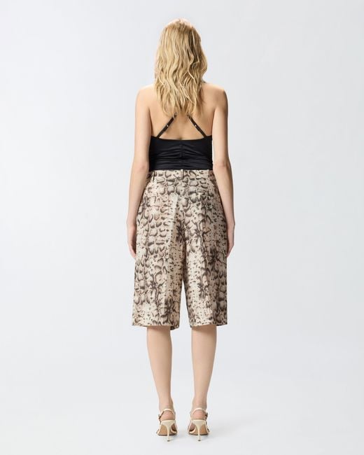Pinko White Bermuda Shorts With Snake Print