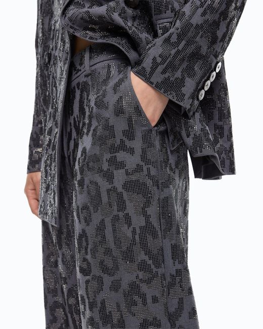 Pinko Gray Wide Leg Trousers With Animal Print And Micro-Strass