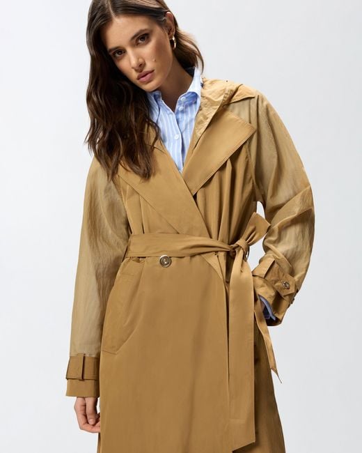 Pinko Natural Trench Coat With Sheer Inserts