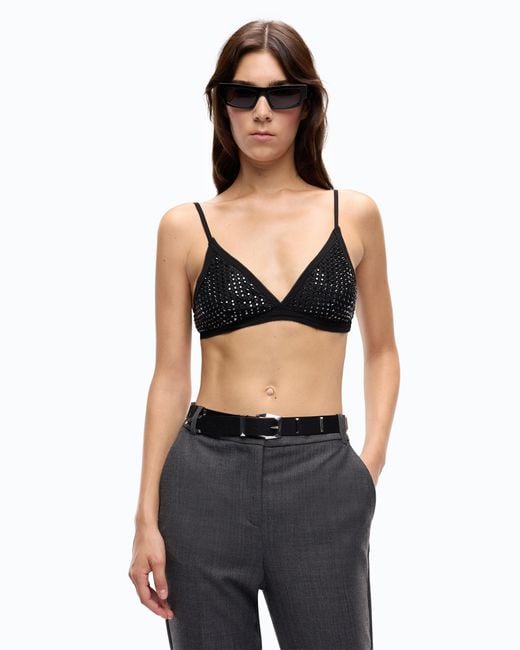 Pinko Black Mesh-Effect Bra With Rhinestones