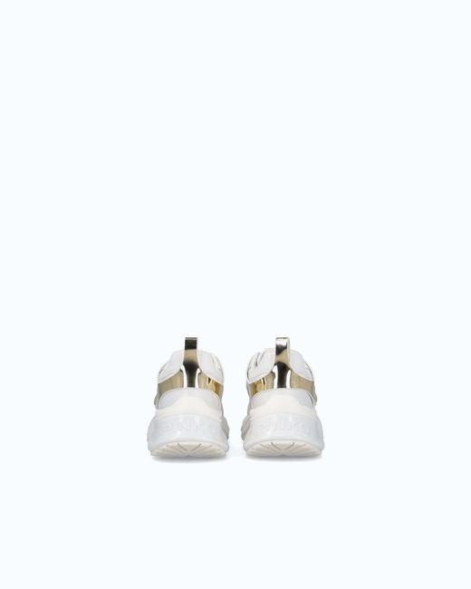 Pinko White Ariel Leather-Effect Sneakers With Mirror Detailing
