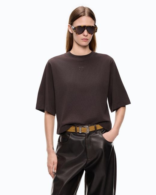 Pinko Gray T-Shirt With Wide Sleeves And Love Birds Logo