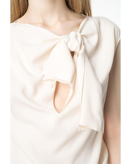 Pinko White Silk-blend Top With Bow