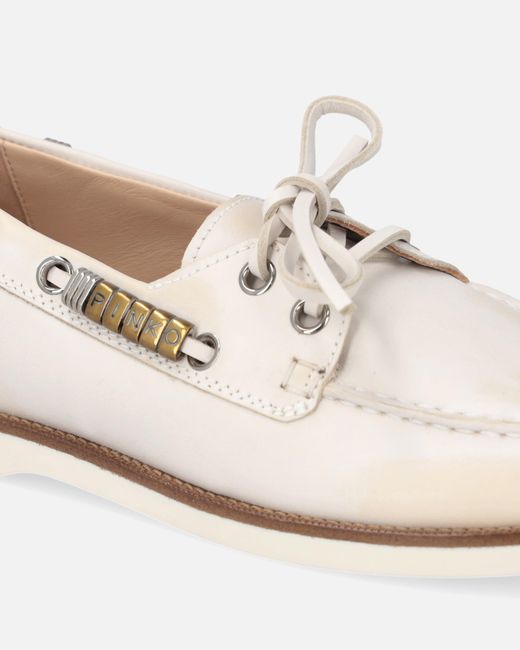 Pinko White Leather Moccasins With Jewel Details