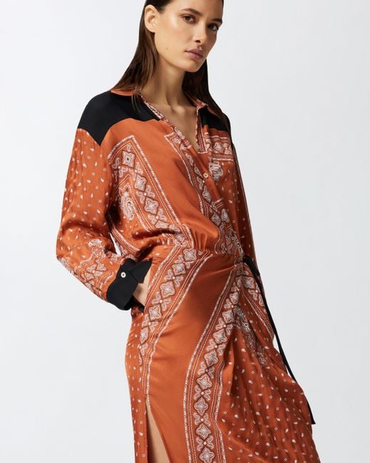 Pinko Long Bandana-print Wrap Dress in Orange | Lyst