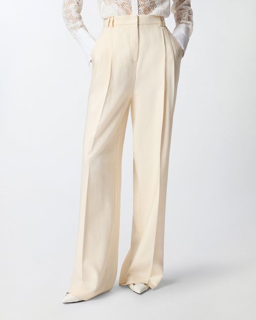 Pinko White Straight-Cut Trousers With Pressed Pleat Detail