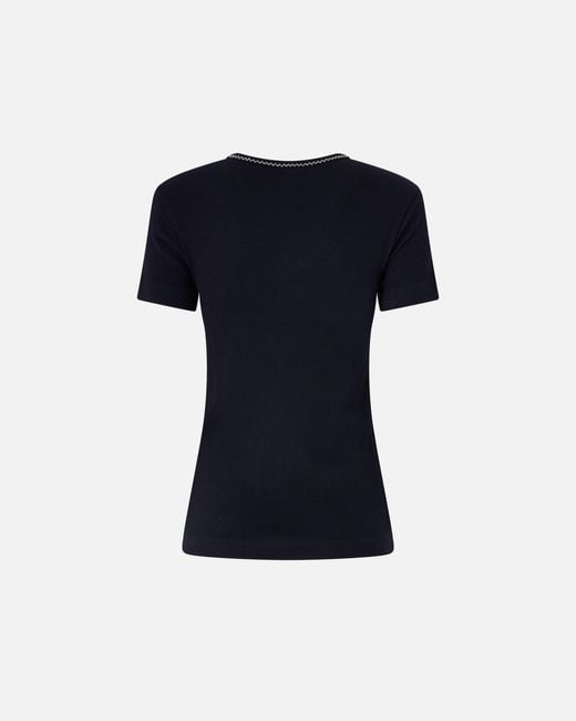Pinko Blue Fine-Rib T-Shirt With Love Birds Embroidery