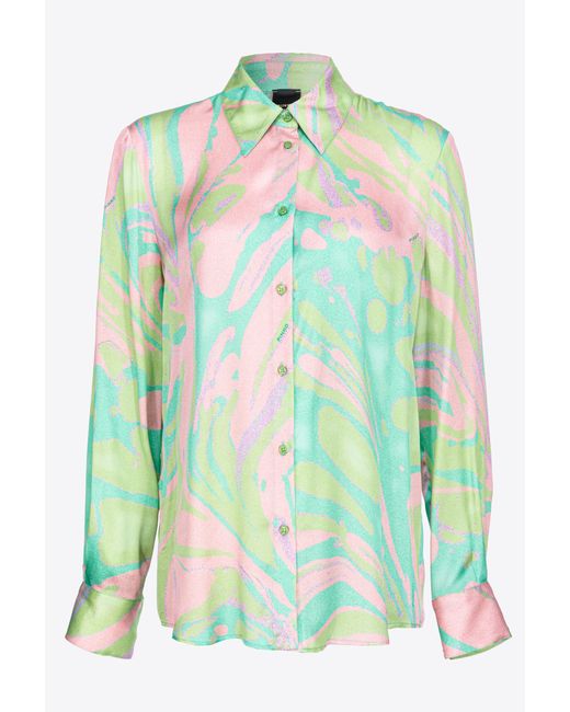 Pinko Green Splash-print Satin Shirt