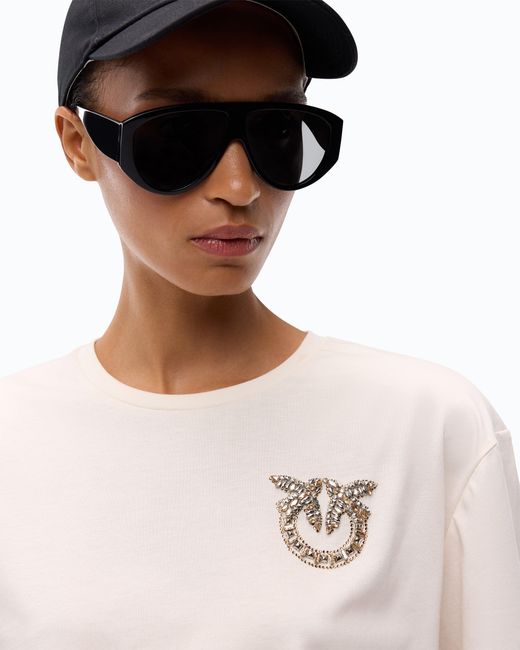 Pinko White T-Shirt With Love Birds Jewel Detail