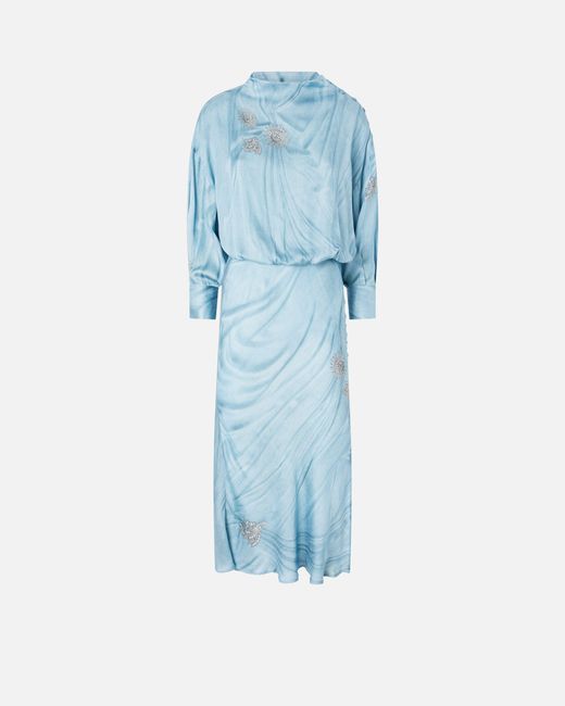 Pinko Blue Fluid Midi Dress With Placed Jewel Print