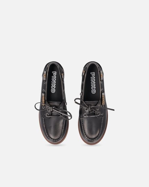 Pinko White Leather Moccasins With Jewel Details