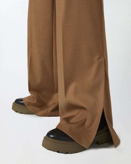 Pinko Brown Stretch Wool Flannel Palazzo Trousers, Walnut