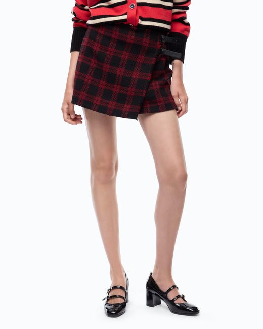 Pinko White Wrap Mini Skirt With Check Pattern