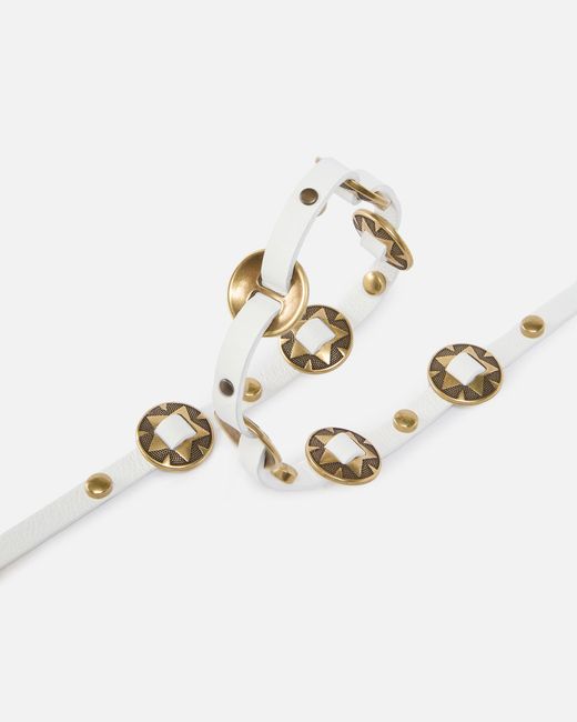 Pinko White Thin Belt With Engraved Metal Plates 1Cm