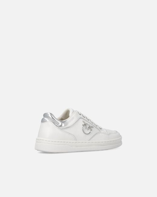 Pinko White Leather Sneakers With Love Birds Logo