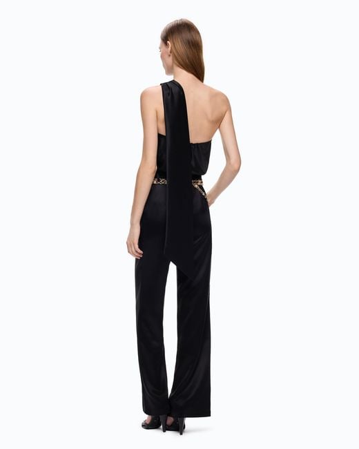 Pinko Black Long Satin Jumpsuit With Sash
