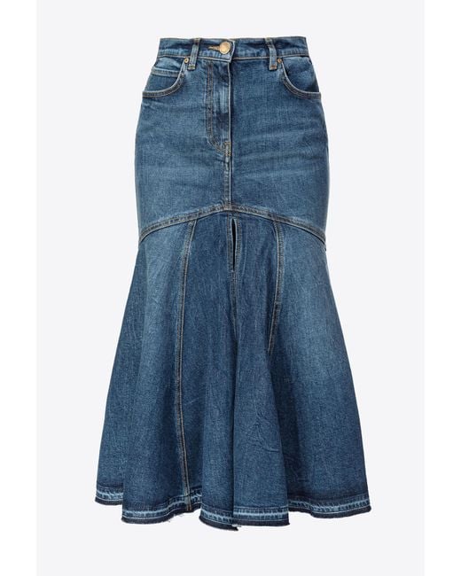 Pinko Blue Vintage Denim Midi Skirt