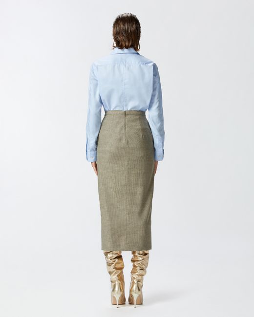 Pinko Natural Check Midi Skirt With Front Slit, Camel/Light