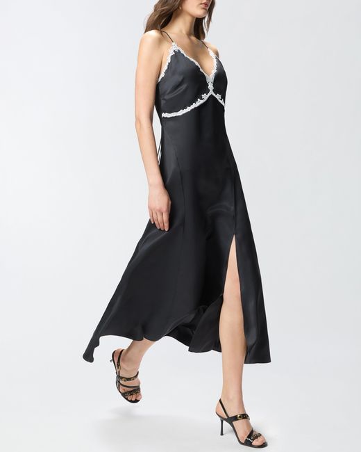 Pinko Blue Long Dress With Lace Inserts
