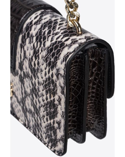 Pinko White Galleria Mini Love Bag One In Reptile And Crocodile-print Leather