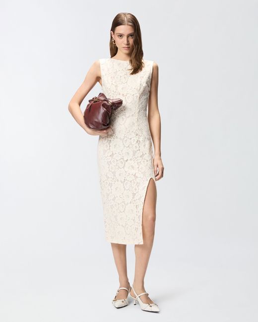 Pinko White Floral Lace Dress With Plunging Rear Neckline