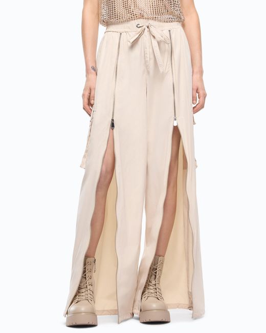 Pinko White Palazzo Trousers With Zip And Cargo Pockets