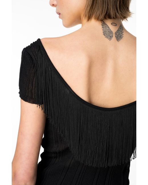 Pinko Black Ribbed Top With Fine Fringing