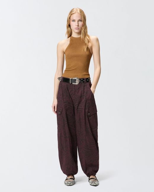 Pinko Brown Off-The-Shoulder Top With Neck Fastening