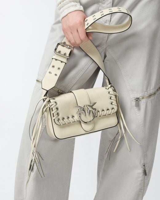 Pinko Natural Love Bag Slouchy Soft Bag With Fringing And Shoulder Strap