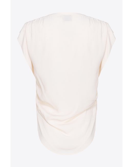 Pinko White Silk-blend Blouse With Curved Hem