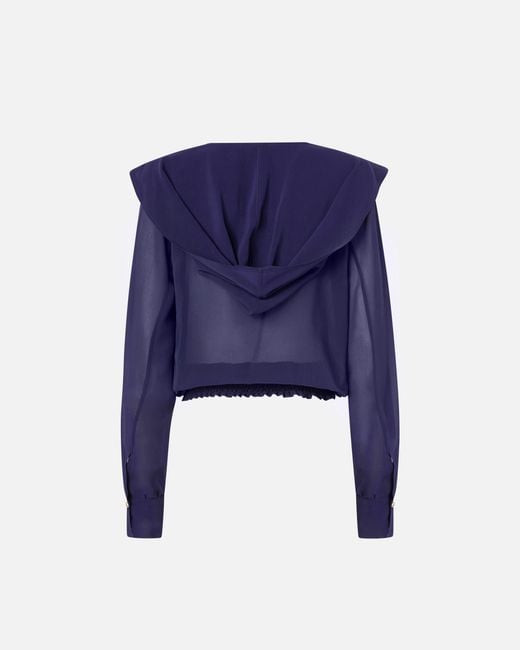 Pinko Blue Cropped Blouse With Hood And Sheer Details