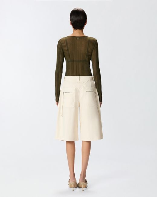 Pinko Natural Wide-leg Cotton Bermuda Shorts With Pockets